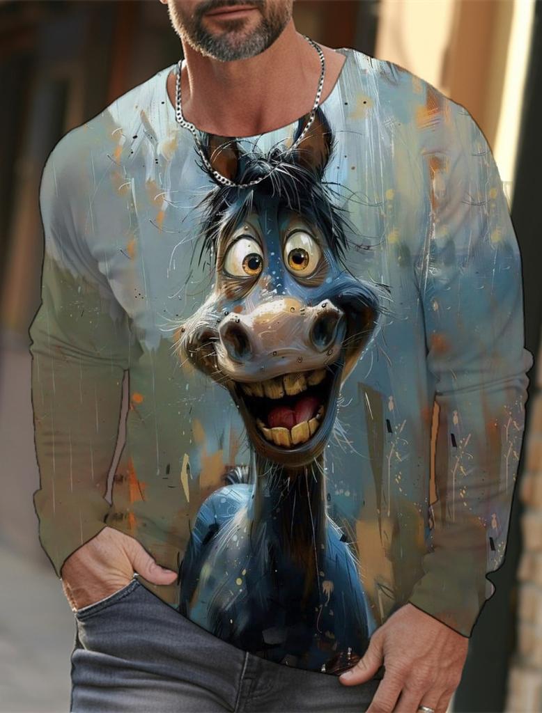 Funny 3D Animal Print Mens T Shirt Hip Hop Trend Harajuku Street Clothes Autumn Loose Top Fashion Cotton Long Sleeve T-shirt Men