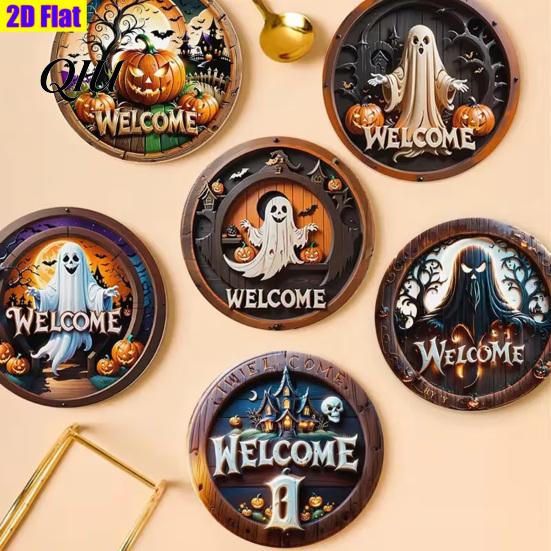 Non-slip Table Protection 6Pcs/Set Halloween Wooden Coasters, Retro Pumpkin Ghost Drink Decorative Coffee Bar Accessories Round Heat