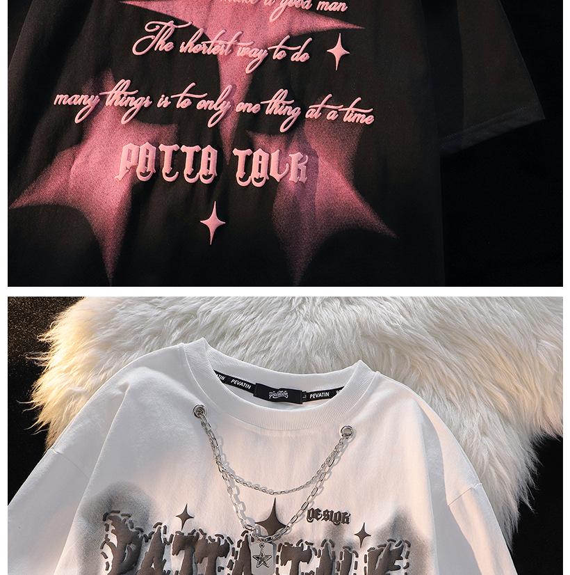 Женская американская ретро-футболка оверсайз из чистого хлопка - Милый свободный топ с коротким рукавом на 2025 год