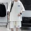 Мужской комплект из 2 предметов, повседневный спортивный костюм, шорты, летний свободный спортивный костюм с коротким рукавом, спортивный комплект, домашняя одежда с вафельной текстурой, подходящий костюм