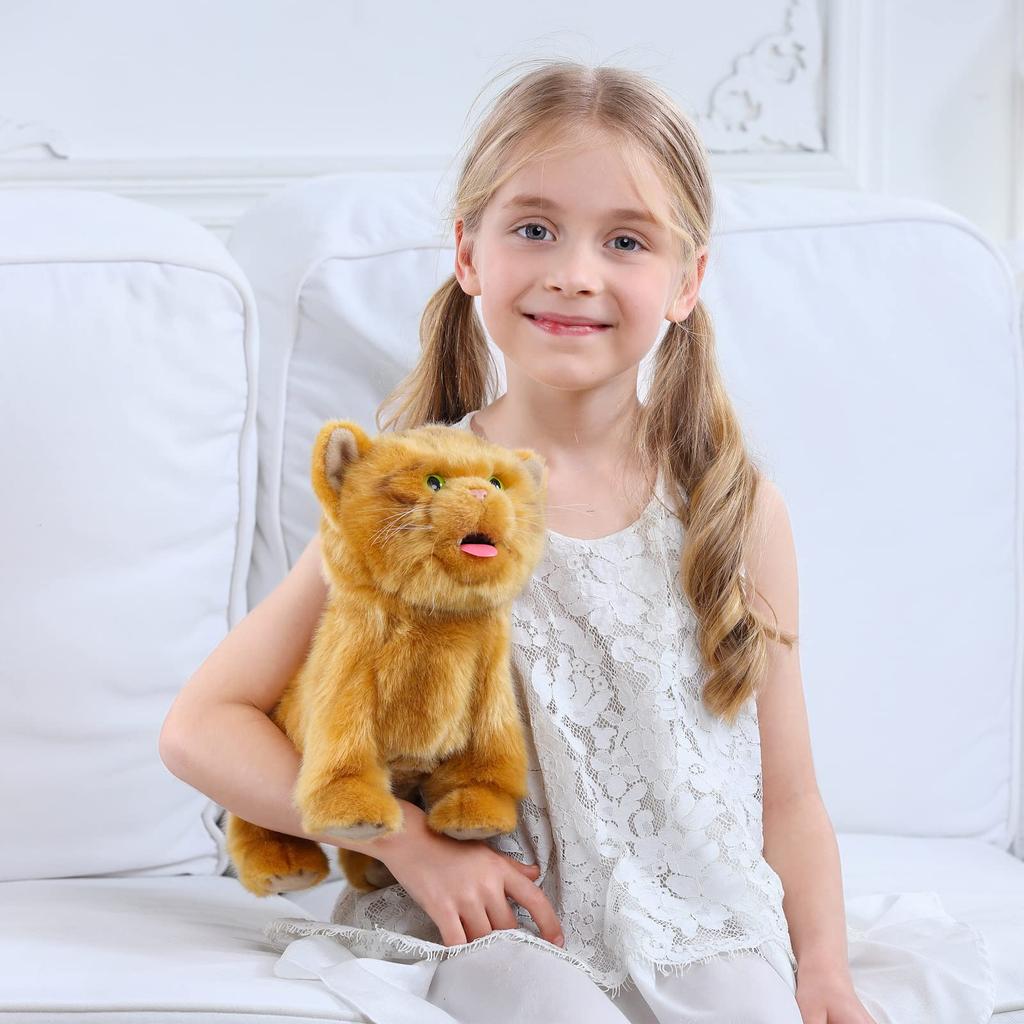 Electronic Walking Orange Realistic Interactive Puppy Pet Toy Cat that Wags its Tail and Pet Gift for Boys and Girls Ages Cat, Walks, Barks, Talks, 3+