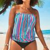 2Pcs/Set Women Swimsuit Set Bandeau Sleeveless Striped Print Swimming Tops High Waist Swimming