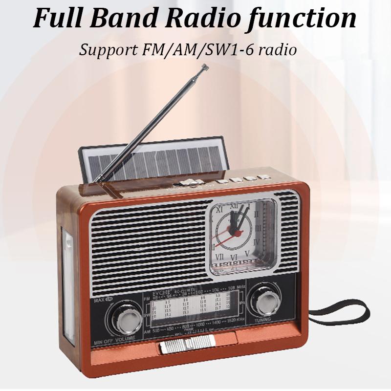 Портативное ретро-радио FM/AM/SW1-6 Радиоприемник Bluetooth-динамик Солнечный MP3-плеер со светодиодной подсветкой Поддержка USB/TF-карты/AUX