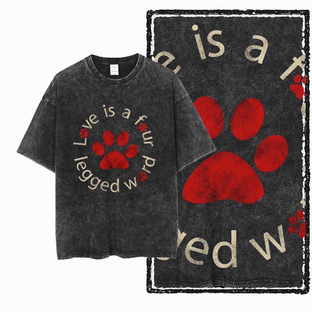 Big Size Dog Graphic Unique Washed Distressed Cotton Unisexs Retro Streetwear TShirt G