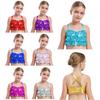 Girls Glittery Sequins Crop Top Tiered Ruffles Cross Back Metallic Camisole for Jazz Dance Performance