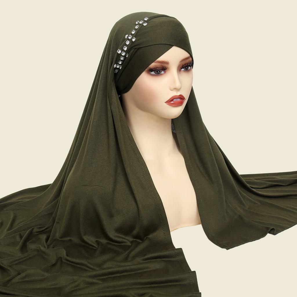 Мусульманские женщины мгновенный хиджаб с бриллиантами тюрбан надевать готовую одежду шарф ислам шаль шарфы Амира палантин платок обертывание повязка на голову