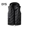 Men Cotton Vest with Removable Hood Drawstring Decoration Sleeveless Waistcoat Solid Color Zipper Placket Vest Coat