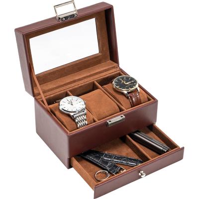 ProCase Подставка для часов с 3 слотами, Витрина для часов с футляром для часов со стеклом, 2-уровневый органайзер для хранения ювелирных изделий, Мужская коробка, Ящик, Мужская крышка,