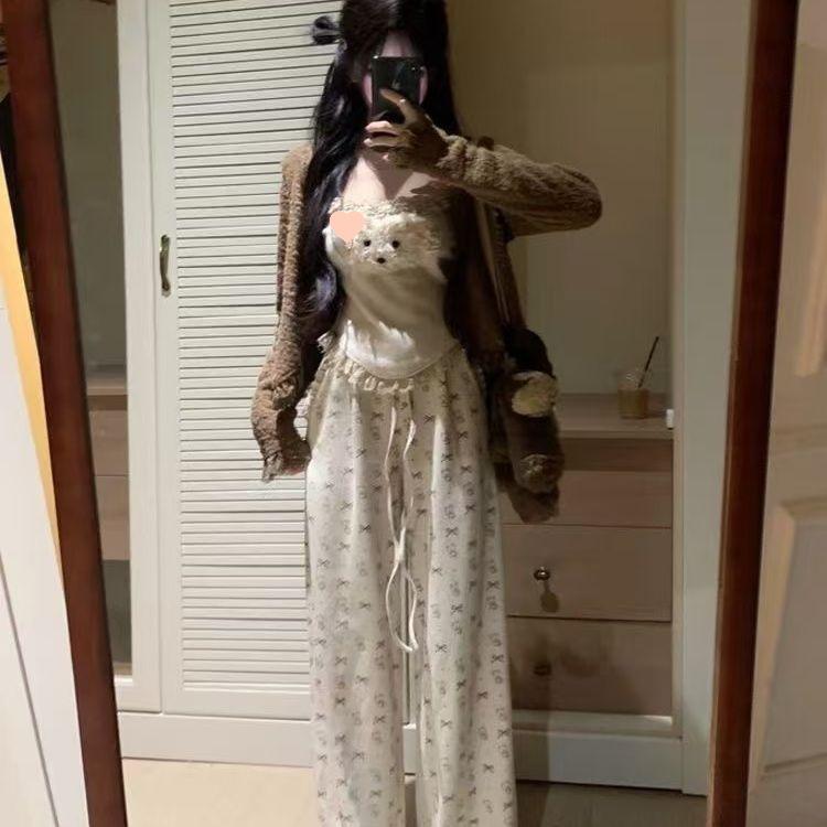 Осенне-зимний кремовый кардиган для щенка и повседневный облегающий жилет с комплектом длинных брюк