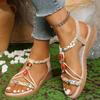 Fashion Bohemian Style Beaded Flat Sandals Woman Printing Braided Roman Sandals for Women Summer 2025 Comfortable Non Slip Beach Shoes