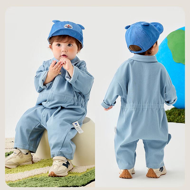 Mini Balabala Baby Denim-Look Long Sleeve Romper