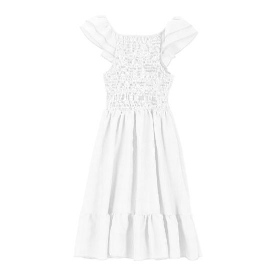 Girls Summer Dress Smocked Ruffle Sleeve Square Neck A-Line Sundress Cute Princess