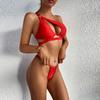 Women's Solid Color Sexy One-Shoulder Strap Hollow Split Swimsuit Bikini Set