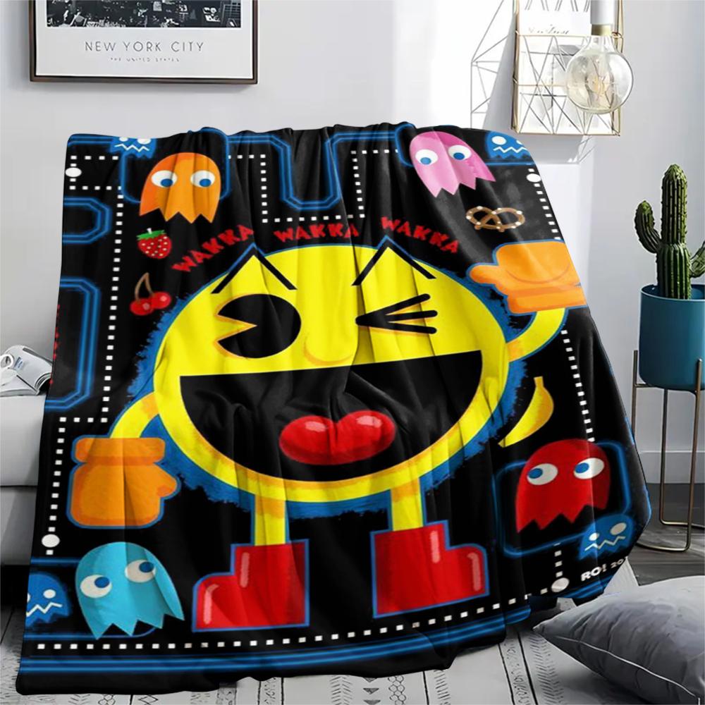 1 шт. Фланелевое одеяло с принтом Pacman, Высококачественное, Удобное для всех сезонов, Декор для дома, Тепло и уют, Идеально для подарков