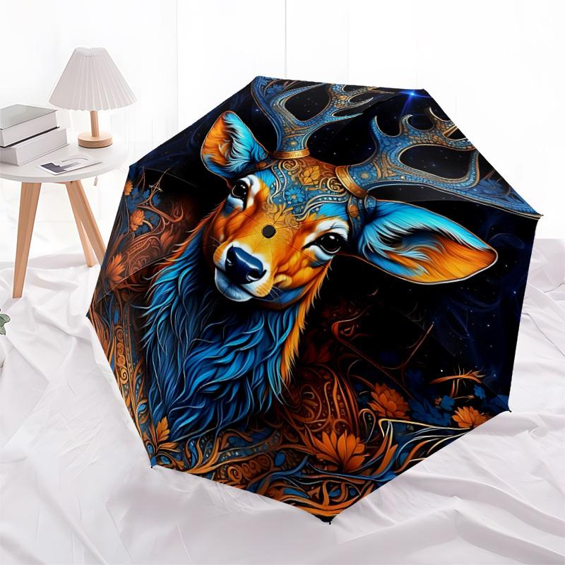 1pc Colorful Deer Fantasy Automatic Open/Close, 8-Rib Durable Frame, Compact Folding, Elegant Man/Women's Travel052