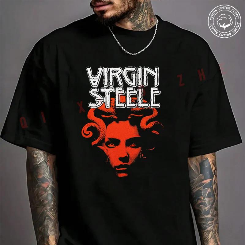Motorcycle Virgin Steele Medusa Print T-Shirt For Riders Men's Cotton Casual High Quality Round