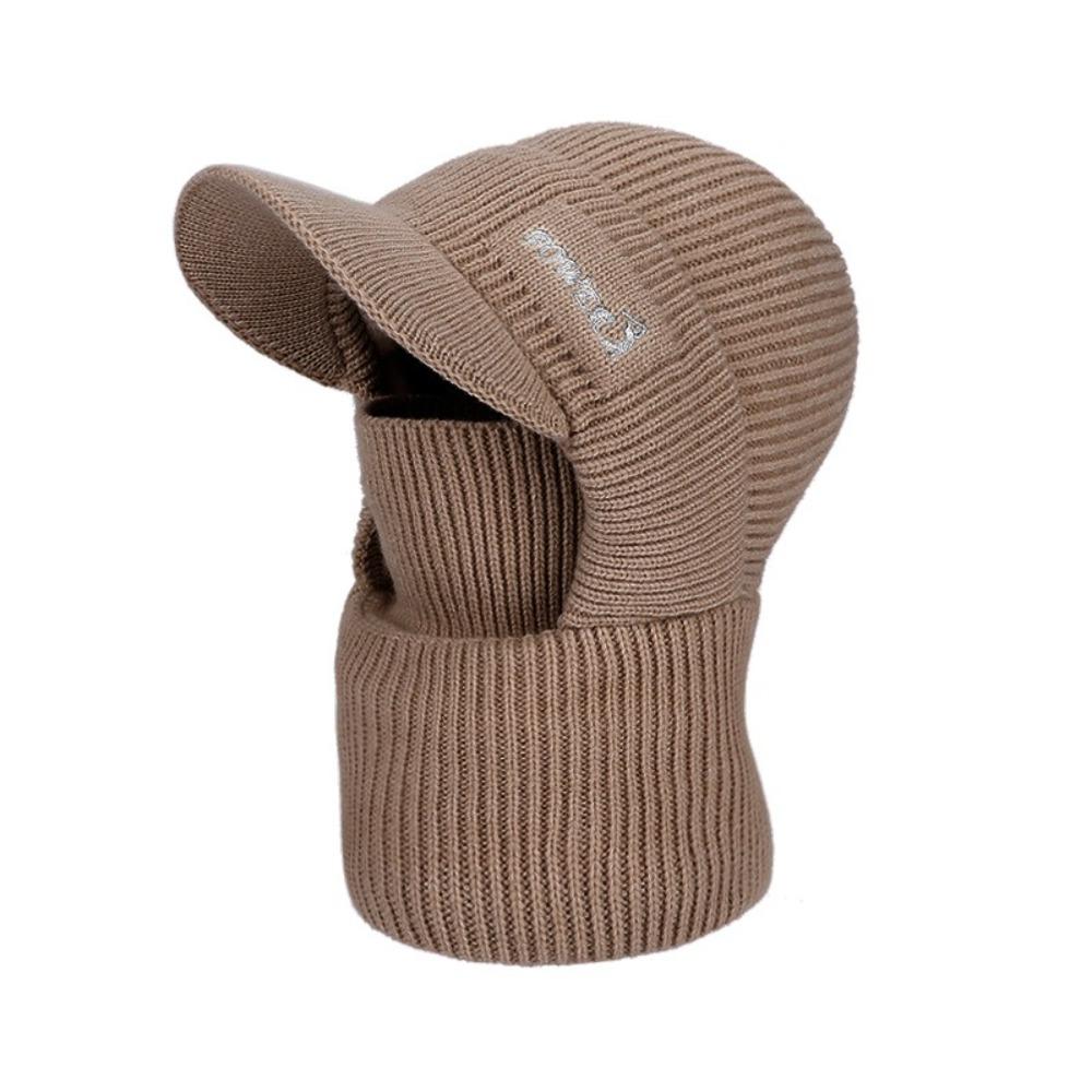 Windproof Thickened Knitted Beanie Hat Brim Design Balaclava Hat Cycling Sports Cap Winter Cycling