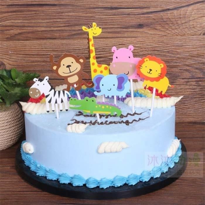 7pcs Jungle Safari Cupcake Picks Cake Toppers Cartoon Cupcake Inserts Card Kids Birthday Party AVE