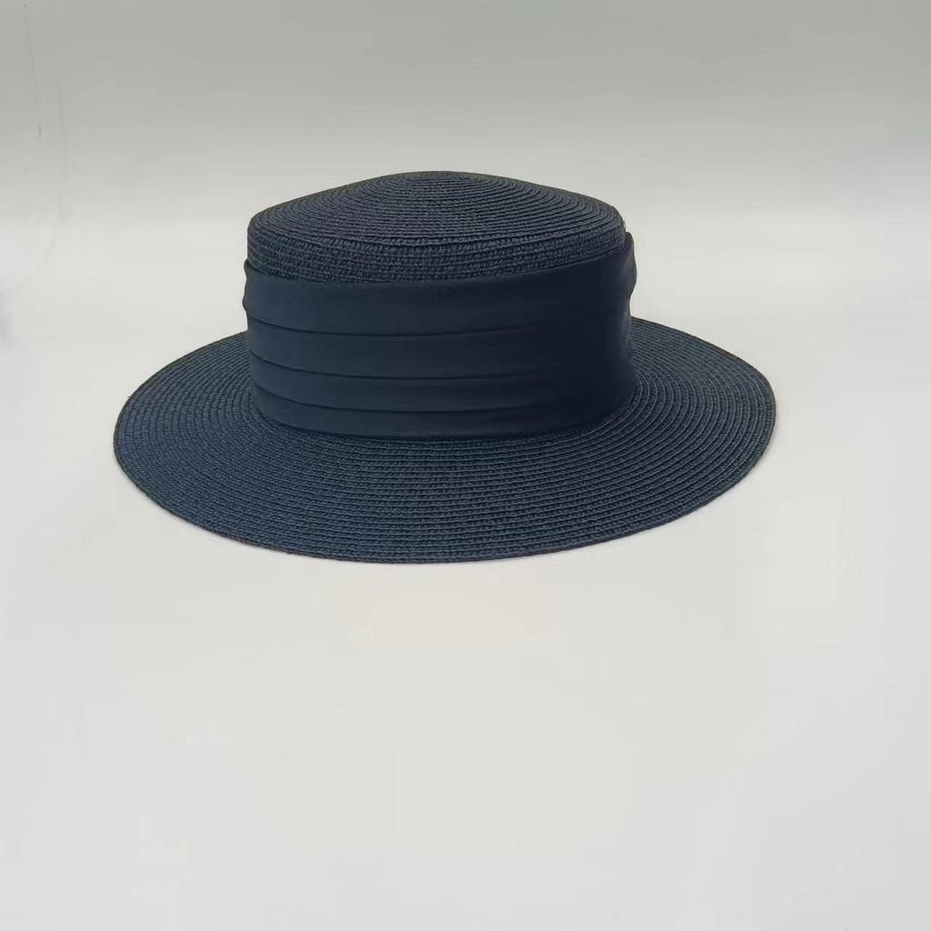 Women's Summer Vintage Top Hat Temperament, Socialite Beach Vacation Style, Simple Flat Top Sun Hat