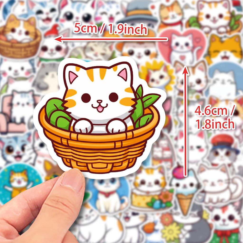 50 Cute Cartoon Cat Bread Stickers - Adorable DIY Japanese Korean Kitten Heads