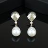 Estele Gold Plated Textured Diamond Pearl Drop Earrings for Girls and Women