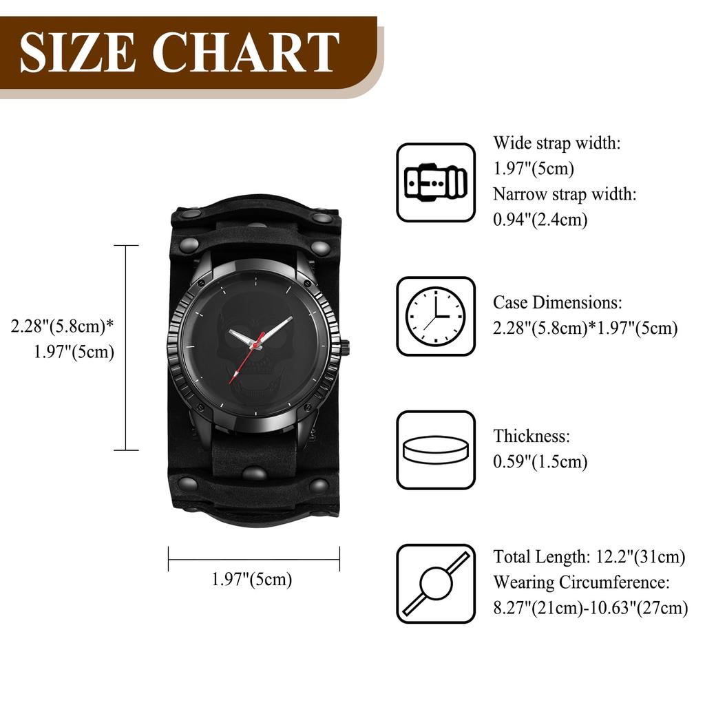 Leather Strap Watch with Antique Rock Punk Waterproof Analog Quartz Watch with Genuine Leather Motorcycle Fashion Watch Perfect Gift for and Day Men's