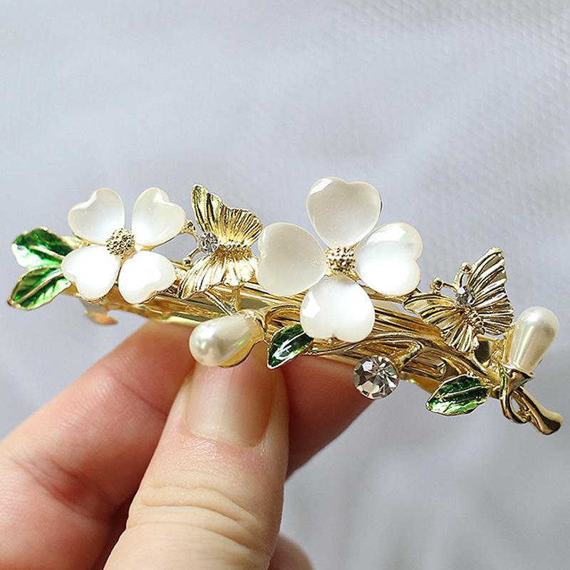 Elegant Floral Hair Barrette, French Clip Spring Hair Claw, Accents, Bridal Hair Accessory For Half-Up Hairstyles