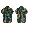 Turn-down Collar Short Sleeve Men Shirt Buttons Down Summer Coconut Tree Print Hawaiian Shirt for Travel