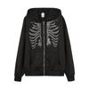 Autumn and Winter Zipper Gothic Black Hoodie Women's Rhinestone Skull Casual Oversized Sweater Punk Harajuku Longsleeved Jacket Women's Jacket Sweater