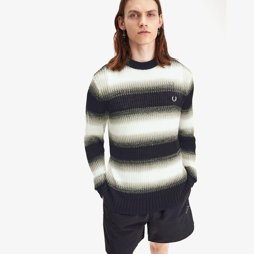 FRED PERRY [Sport] Merino Wool Striped Open Knit Sweater (102) Afpm2417612-102