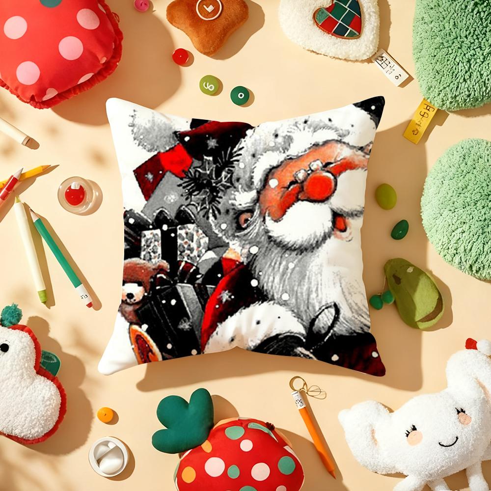 Classic Father Christmas Pillow Case Plush Fabric Soft DoubleSided Printed Sofa Warm Winter Home Gift Cushion Cover