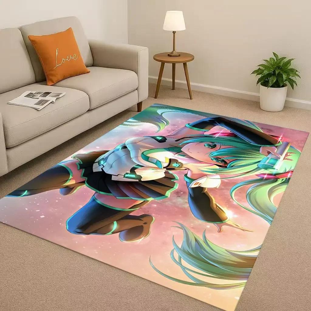 HD Kawaii M-MIKU Music Cartoon Girl Living Room Non-Slip Area Rug Carpet For Bedroom Playroom Sofa,Easy Clean Home Decor Doormat