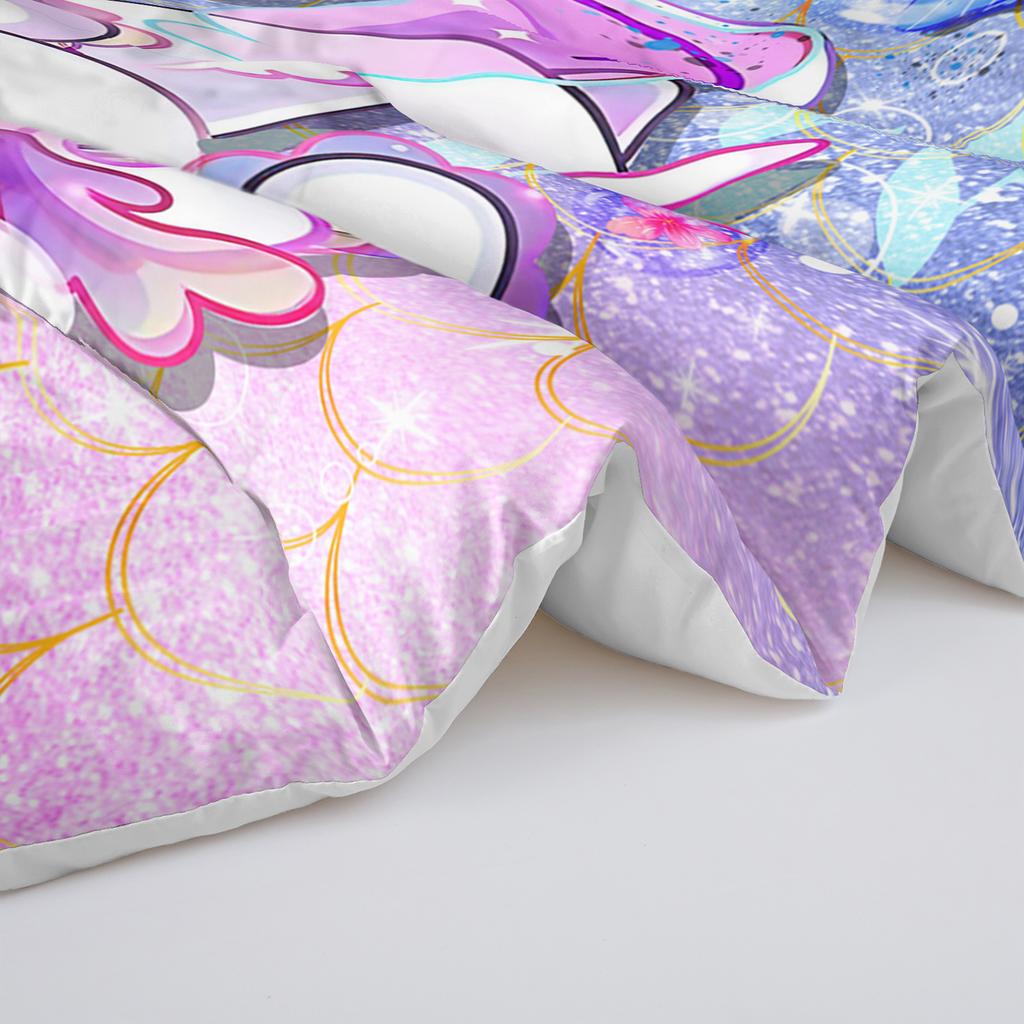 3PC Axolotl Unicorn Comforter Set Cute Animal Bedding with Duvet And 2 Pillowcases for Bedroom Or Guest Room Decor