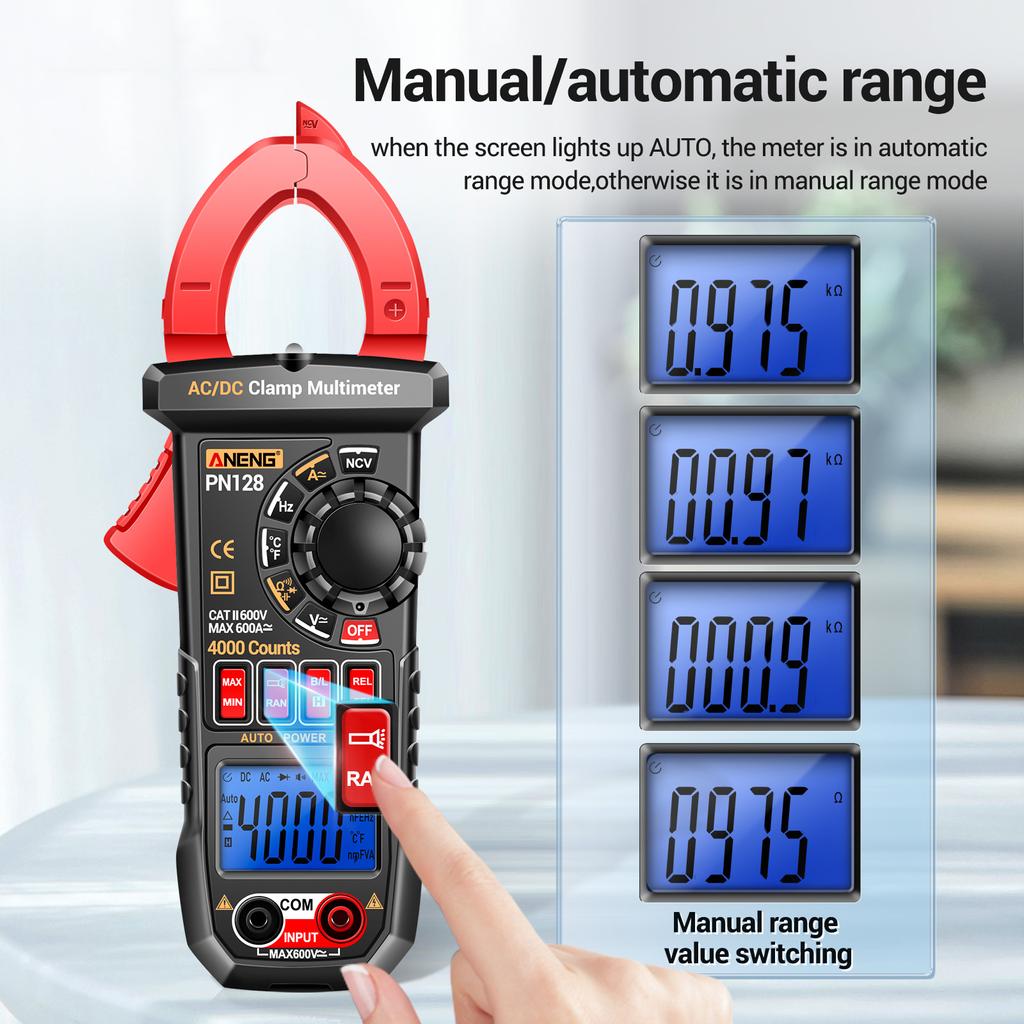 ANENG PN128 Clamp Meter 4000 Counts 600A ACDC Current Ammeter Voltmeter Electric Tester True RMS