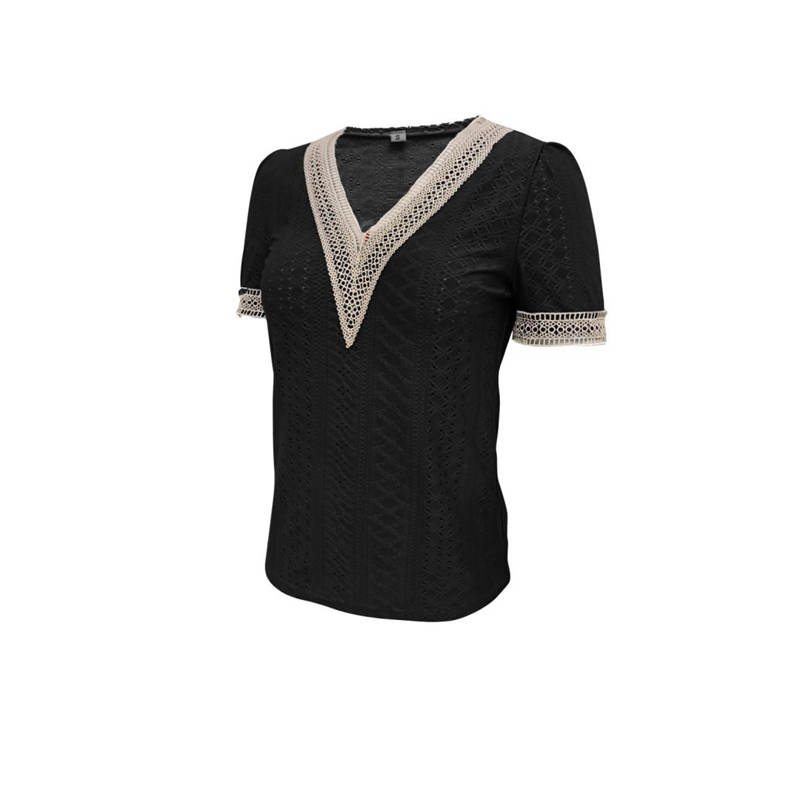 Женская вставка, весенне-летняя темпераментная пригородная рубашка, однотонные блузки с v-образным вырезом и короткими рукавами