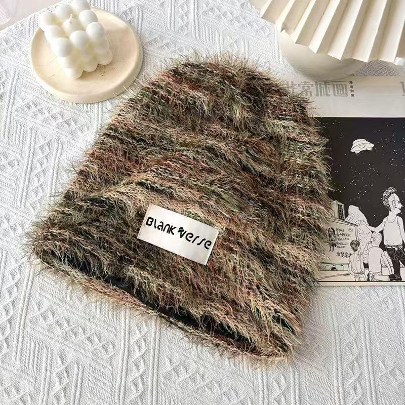 Big head wool hat stack hat female lazy feeling autumn and winter show small face fashion thickened warm knitted hat mixed color