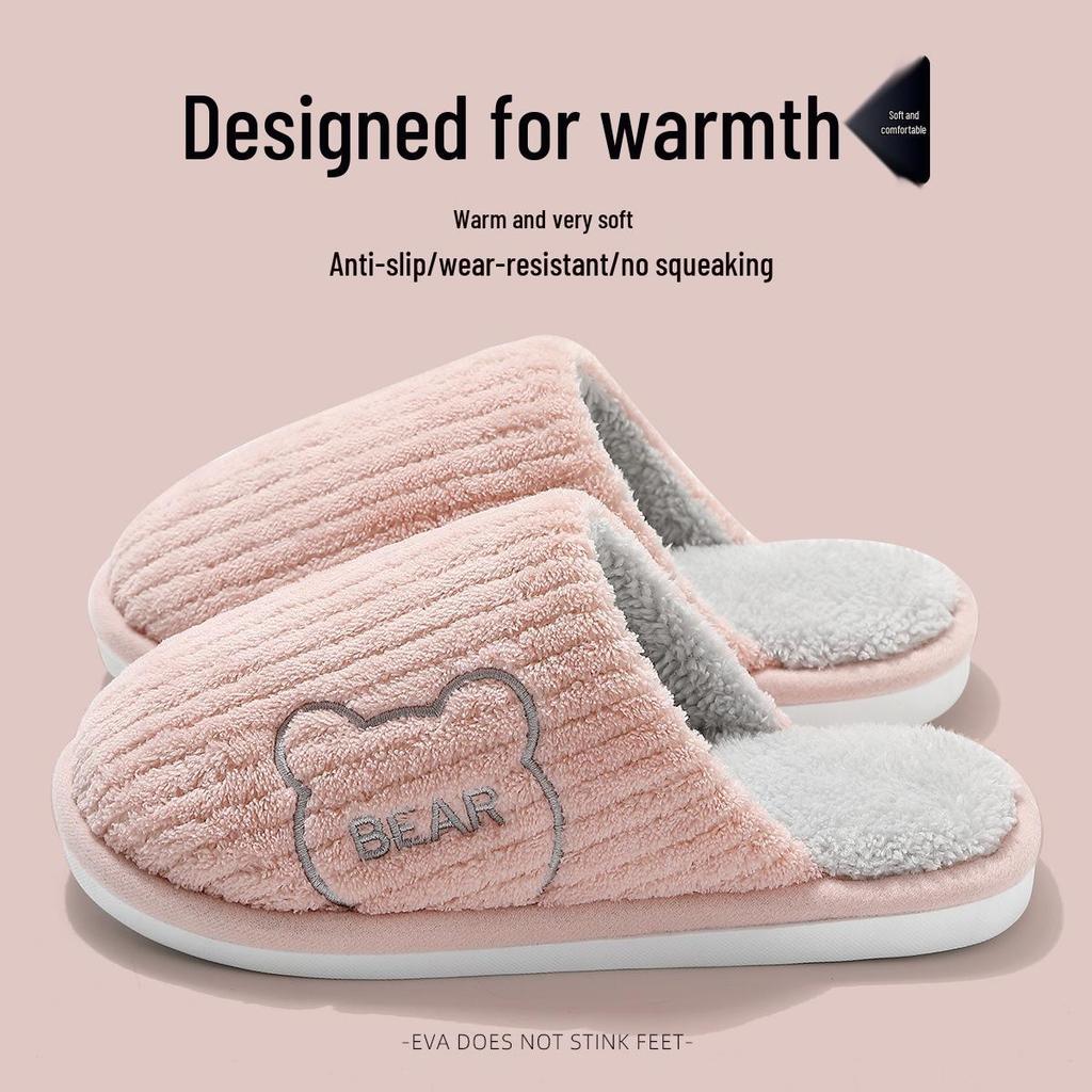 Мужские зимние хлопковые плюшевые домашние/уличные тапочки 2025 - с толстой подошвой и закрытой пяткой.