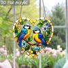 Акриловый Suncatcher в форме сердца с двумя синицами, Подвесное украшение на окно в стиле витража для любителей птиц и природы