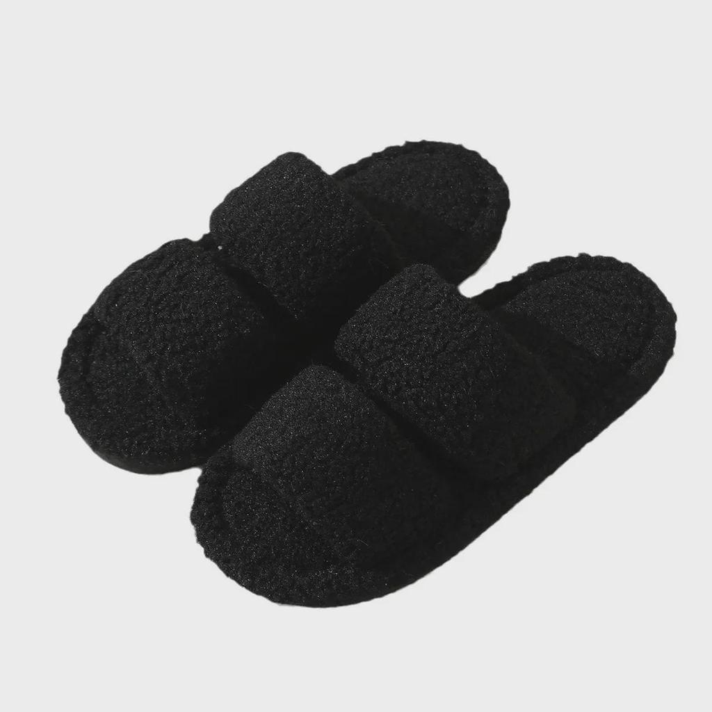 Кудрявые плюшевые хлопковые домашние тапочки с открытым носком из меха