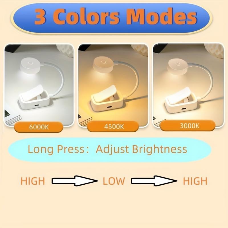1PC Folding Mini Clip Book Lamp USB Rechargeable LED Night Light 3 Modes Eye Protection Stepless Dimmable Flexible Bedroom Reading
