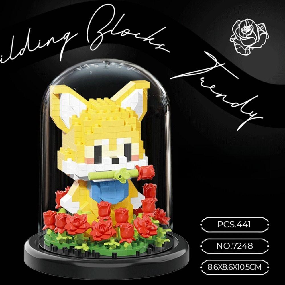 Animal Garden Assembled Toys Potted Plants Roses Desktop Ornaments  for Valentine's Day