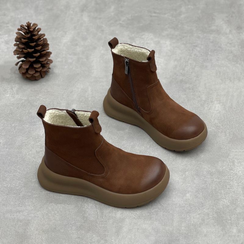 Новые ботильоны на толстой подошве, универсальные женские ботинки и туфли в стиле ретро с круглым носком и подошвой из губки