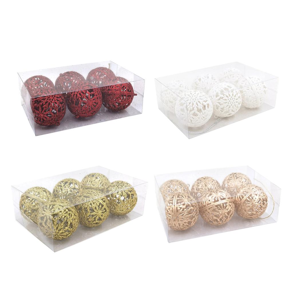 6Pcs Glittering Hollow Christmas Ball Ornament 55mm Shatterproof Decorative Baubles For Christmas Tree Decorations