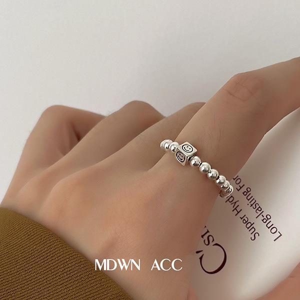 Модный комплект колец-цепочек со смайликом из стерлингового серебра 925 пробы для женщин