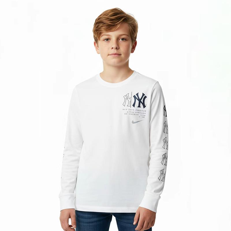 Nike Толстовка с капюшоном X MLB Collaboration с принтом логотипа New York Yankees, круглым вырезом, длинными рукавами, детская толстовка с капюшоном, белая 3Z3B7SBHK-NYY