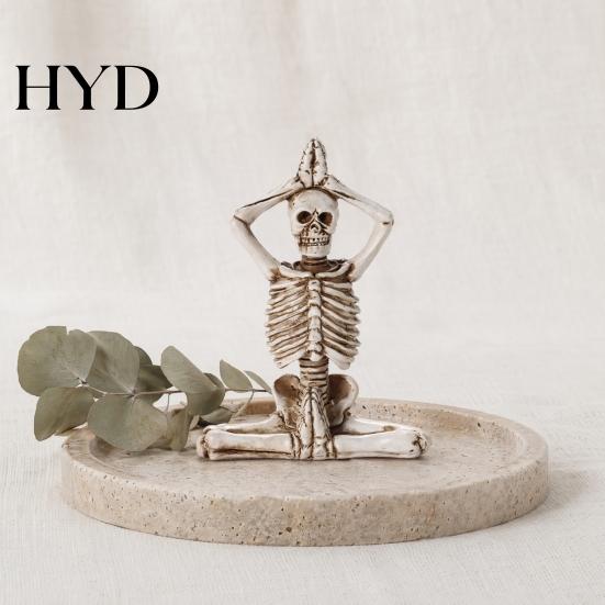 Gothic Yoga Skull Decoration Halloween Skeleton Statue, Funny Dead Figure for Party Decor, Combination Posture Decor Resin Ornament Haunted