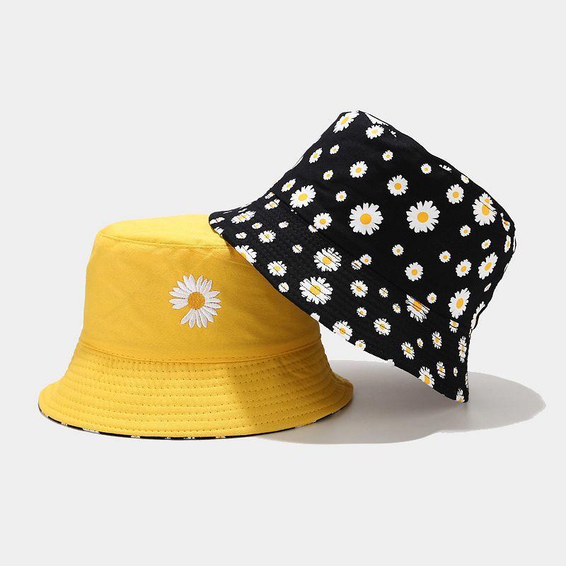 Двусторонняя рыбацкая шляпа в корейском стиле с принтом ромашек и короткими полями для весны и осени