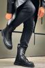 Men's Fashion Faux Leather Flat Heeled Boots Bootie Fst Crow Boots Black Shoes