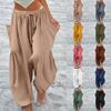 Women Plus Size Wide Leg Linen Pants Middle Waist Summer Baggy Pants