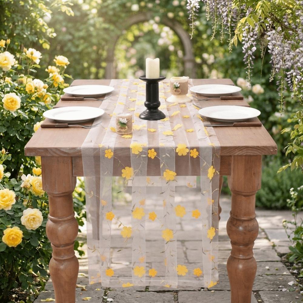 Romantic Floral Tablecloth 3D Embroidery Wedding Desktop Decoration Table Cover Photography Prop